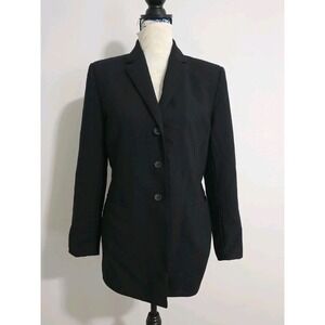 Womens Talbots Black 100% Wool Lined Button-Up Jacket Blazer Sz 12 Shoulder Pads
